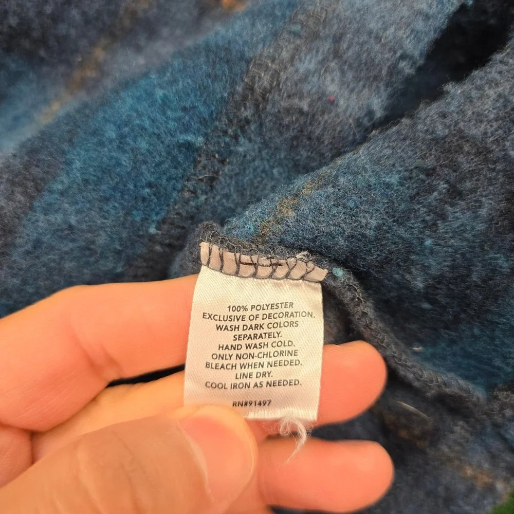 John Wayne Time Classic Fleece Pullover Mens Medium Blue‎ Plaid 1/4 Snap Casual